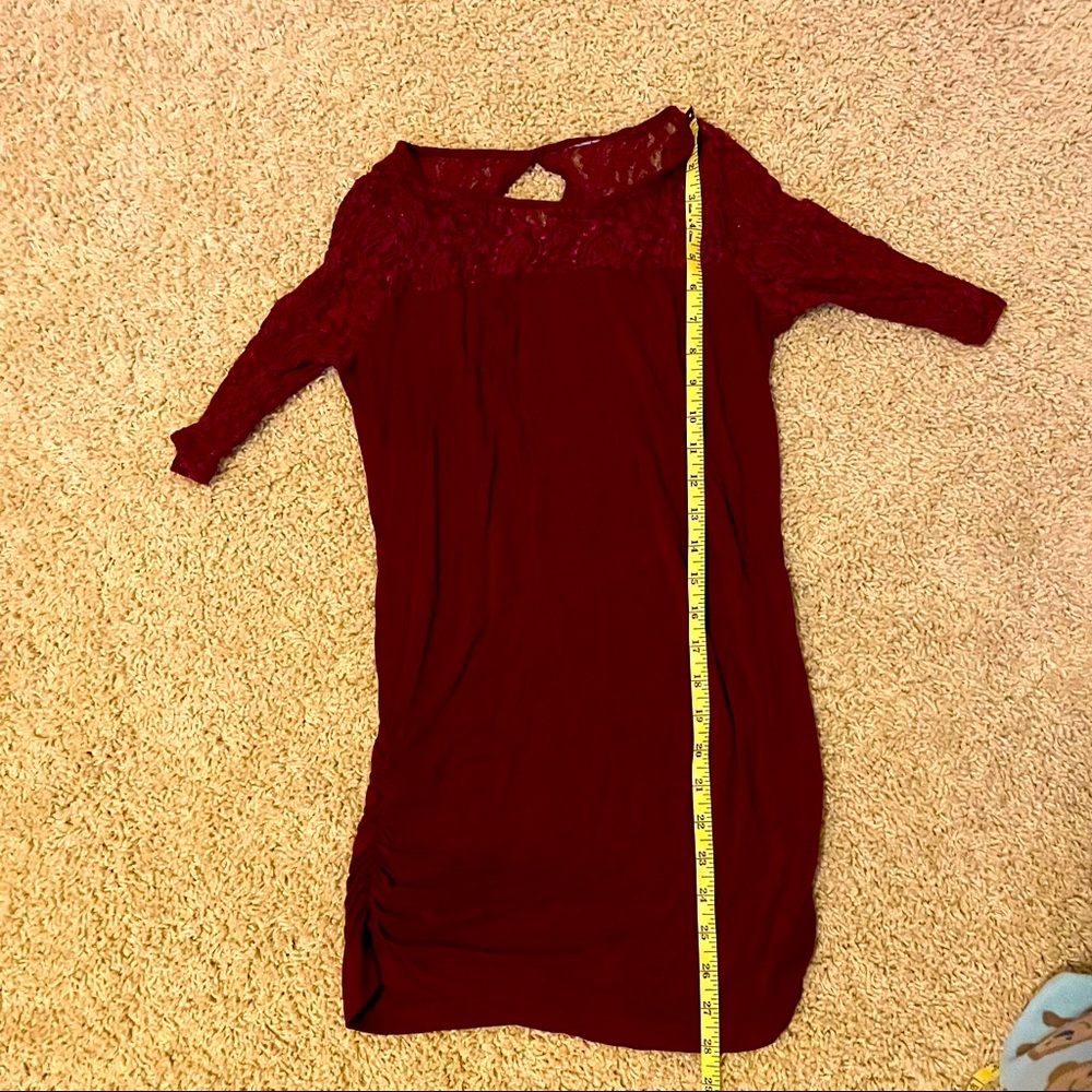 Sexy red wine burgundy blouse with lace trimming S
